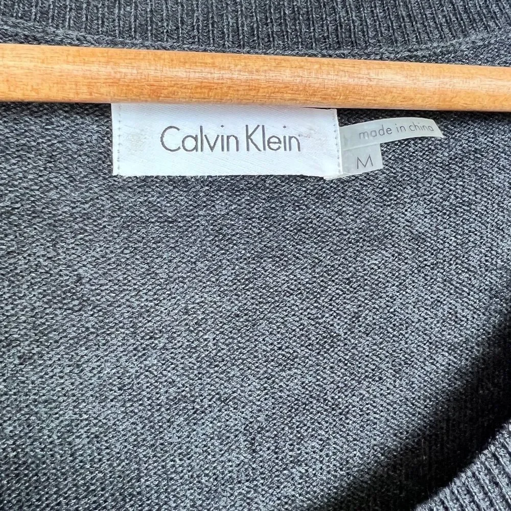 Calvin Klein Dark Grey Fringe 3/4 Sleeve Scoop-neck Bodycon Sweater Dress